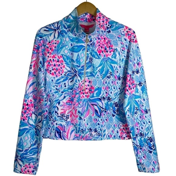 Lilly Pulitzer Skipper Cropped Popover In Zanzibar Blue Party Princess L - Picture 2 of 8